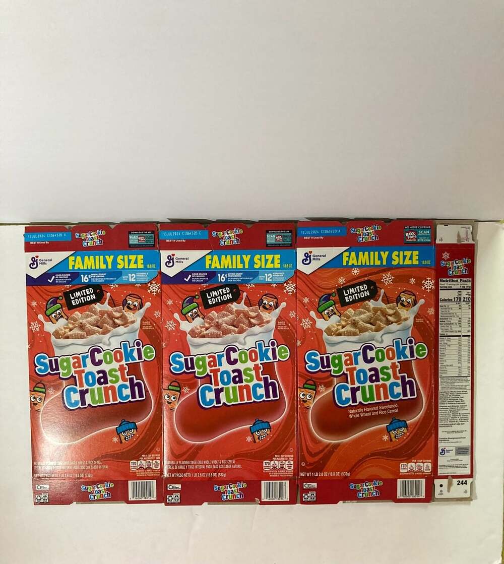 General Mills Sugar Cookie Toast Crunch Cereal Family Size 18.8 oz Empty Box Lot